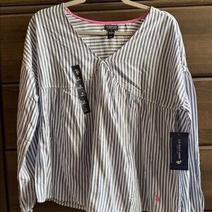 U.S. Polo Assn. Blue and White Striped Top